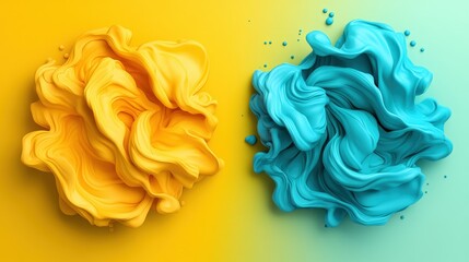 Poster - abstract background featuring two colored liquids merging together in fluid motion with bright yello