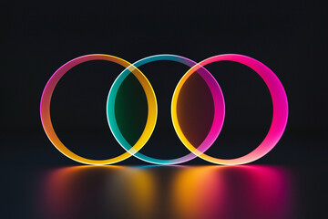 Poster - Abstract colorful interlocking neon rings design background art dark glow style light modern bright