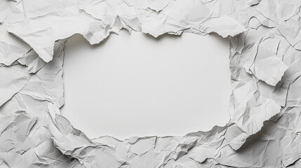 Poster - White crumpled paper frame background texture design element art grey torn style image grunge ripped