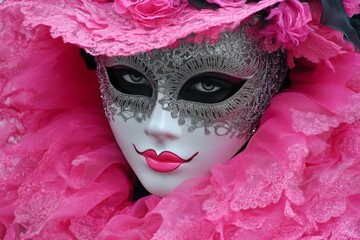 Poster - Colorful masquerade mask worn at a vibrant festival celebrated in Italy during springtime