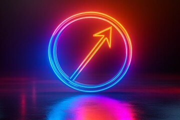Aufkleber - Neon arrow symbol glowing in vibrant colors against a dark background, representing growth and direction