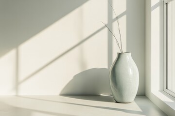 Aufkleber - Elegant vase with minimalist design placed on a table beside a window casting soft shadows in natural light