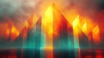 Aufkleber - Vibrant Abstract Geometric Shapes with Smooth Gradients and Glowing Effects
