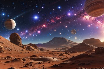 Wall Mural - vibrant sci-fi stars in a cosmic martian sky