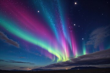 Wall Mural - mesmerizing night sky with glowing aurora and twinkling stars