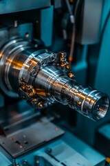 Poster - Close-Up Of Metalworking CNC Milling Machine. Cutting Metal Modern Processing Technology.