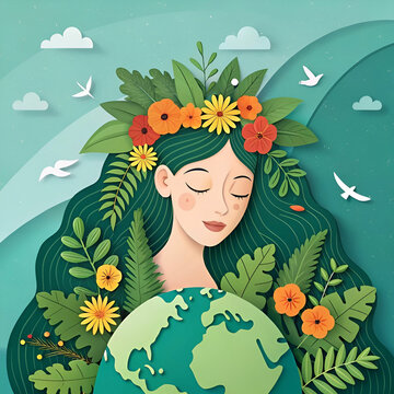 A stunning paper-cut style illustration of a mother holding her child, with delicate layers of intricate details creating a heartwarming and artistic scene.