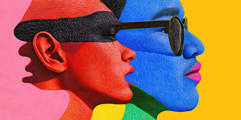 Poster - profile portraits in red, blue, and yellow