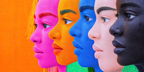 Poster - Profile Portraits of Five Women in Varied Colors