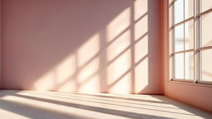 Poster - Sunlight on white wall in empty room Minimalistic abstract simple with potted casting shadows illuminating the floor and wall video 4k