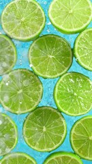 Aufkleber - Super slow motion of falling water on limes. Filmed on high speed cinema camera, 1000 fps.