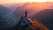 © Артём Аппаратов - Explorer in a Red Jacket Overlooking a Mountain Valley at Sunset
