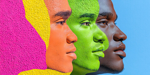 Poster - Three Male Profiles with Partial Color Application