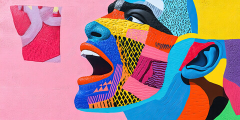 Poster - Abstract Portrait in Bright Colors and Geometric Shapes