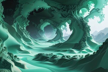 Poster - Jade Colored Ethereal Landscape Animation Featuring Fractal Curves