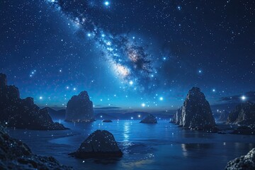 Wall Mural - Twinkling Stars Over Blue Sky Stunning Evening Cosmic Wallpaper