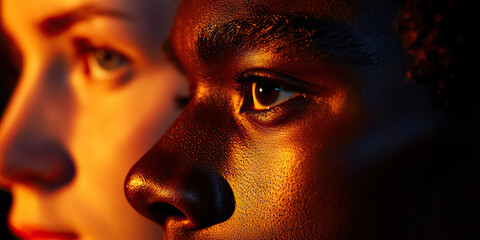 Poster - Close-up of Two Faces in Warm Lighting