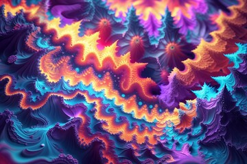 Wall Mural - vibrant fractal landscapes across dimensions with dynamic patterns and bright colors