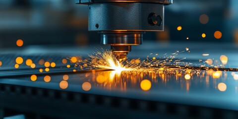 Poster - CNC Milling Action Head Tool Sparks In Precision Engineering, Cutting Aluminum With Vibrant Detail