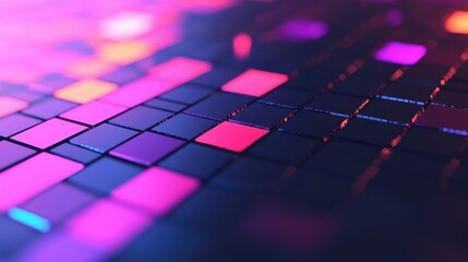 Poster - Colorful cryptocurrency background with glowing squares.