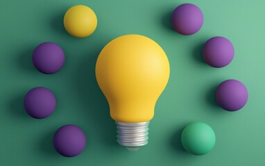 Poster - Bright yellow light bulb surrounded by colorful balls, creating a vibrant atmosphere.