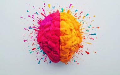 Poster - AI symbol vibrant brain design with colorful splashes, representing creativity and technology.
