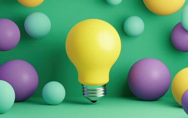 Poster - Bright yellow light bulb amidst colorful balls creating fun ambiance.