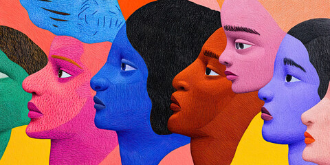 Poster - profile portraits of seven women in solid colors