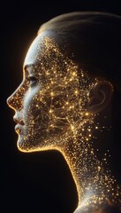 Poster - Celestial Network Woman s Profile with Luminous Connections on Cosmic Dust Background
