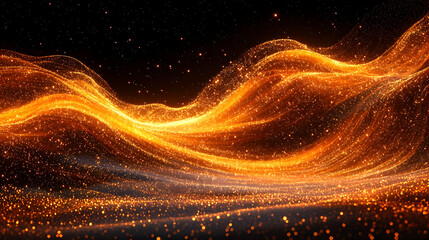 Wall Mural - abstract orange and gold glowing particle wave background