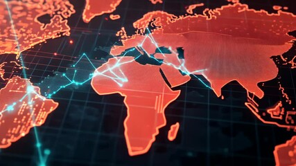 Poster - A detailed overview of a digital map displaying interconnected regions across the globe, emphasizing technology and data availability