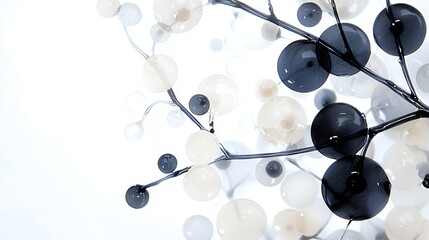 Aufkleber - Elegant Abstract Design Featuring Monochrome Spheres and Delicate Branches on a White Background