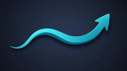 Poster - 3D Rendering Of A Turquoise Arrow Ascending In A Wavy Trail Against A Dark Blue Background.