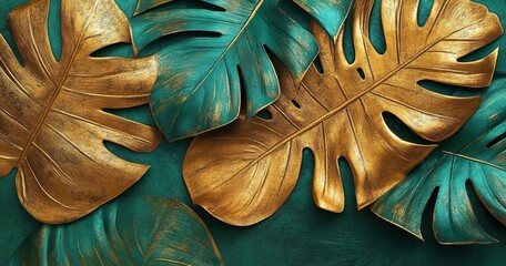 A floral modern pattern serves as a background, featuring simple tropical leaves in a seamless design, suitable for fabric, textile, and surface design applications
