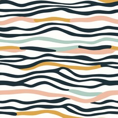 Poster - A bohemian-inspired seamless pattern featuring vibrant waves is presented in a minimalist and contemporary style, ideal for various applications such as wall art, printed materials, social media,