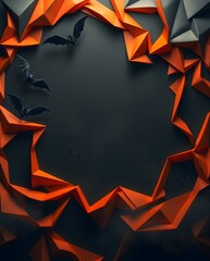 Poster - abstract halloween background with bats and orange geometric shapes, dark theme