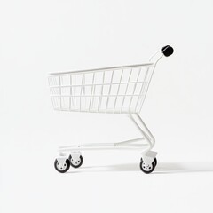Poster - Empty White Shopping Cart in a Minimalist Studio Setting with Clean Lines and Subtle Shadow
