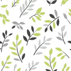 Fototapete - A vintage-style seamless pattern featuring leaves is available for various applications, including wedding invitations, textiles, fabrics, and surface designs, presented in a modern illustration