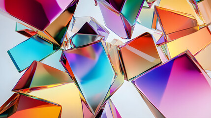 Poster - glass pieces with colorful multicolored hues create a refractive abstract background. trendy 3d rend