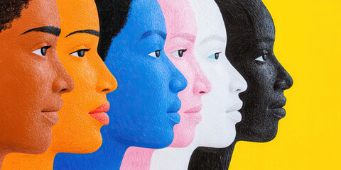 Poster - five profiled heads in varied colors