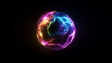 Poster - Abstract colorful energy sphere neon glow orb light art style colors plasma design modern effect