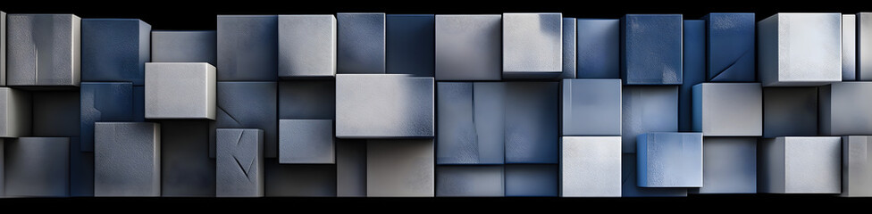 Poster - grey and blue, multisized cubes neatly aligned to create a contemporary tech background. 3d render.
