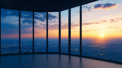 Poster - Futuristic air traffic control room with advanced technology city skyline evening view