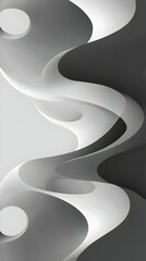 Wall Mural - Abstract grayscale Yin Yang design, swirling shapes, light background, for website or print