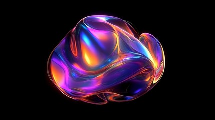 Poster - Abstract Fluid Iridescent Design Purple Orange Blue Neon Glow Modern Digital Art Background Shiny Liquid Swirl 3D Render High Resolution Vibrant      