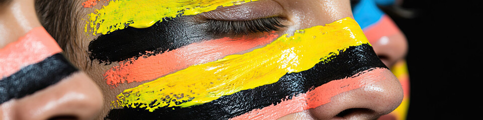 Poster - Close-up of Face with Multicolored Paint Stripes