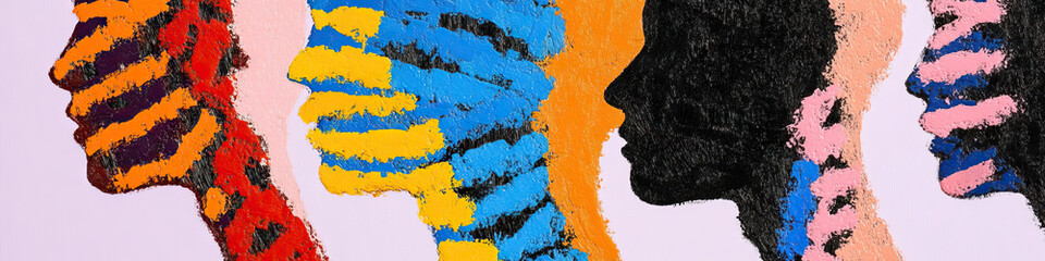 Poster - Abstract Profile Portraits in Multicolored Paint