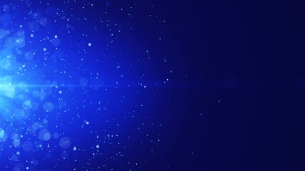 Poster - A dynamic wave of luminous particles flying horizontally. Sparkling bright particles fly in space. Shimmering particles with bokeh effect. 4K animation