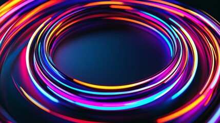 Poster - colorful concentric neon circle with a futuristic glow, creating a mesmerizing multicolor rgb swirl 