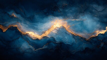 Poster - Golden veins flowing through deep blue marble texture